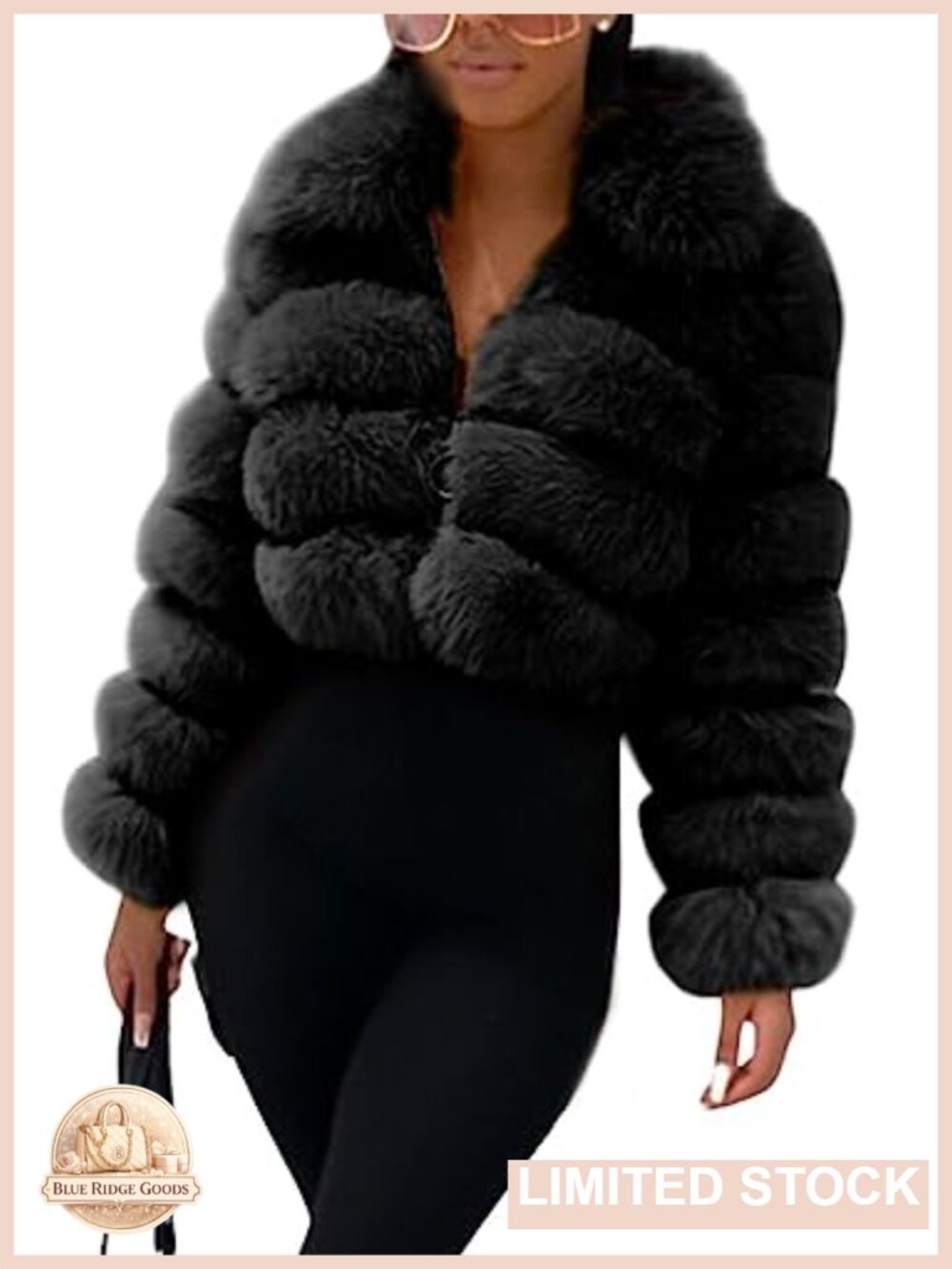 Faux Fur Cropped Puffer Jacket Zip Up Winter Warm Fuzzy Coat